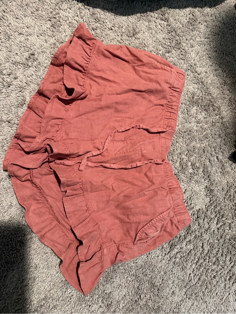 American Eagle Outfitters Rusty Rose High-Waist Ruffle Hem Shorts
